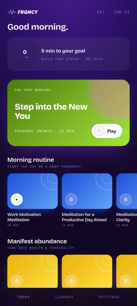 FRQNCY today screen with a personalised routine